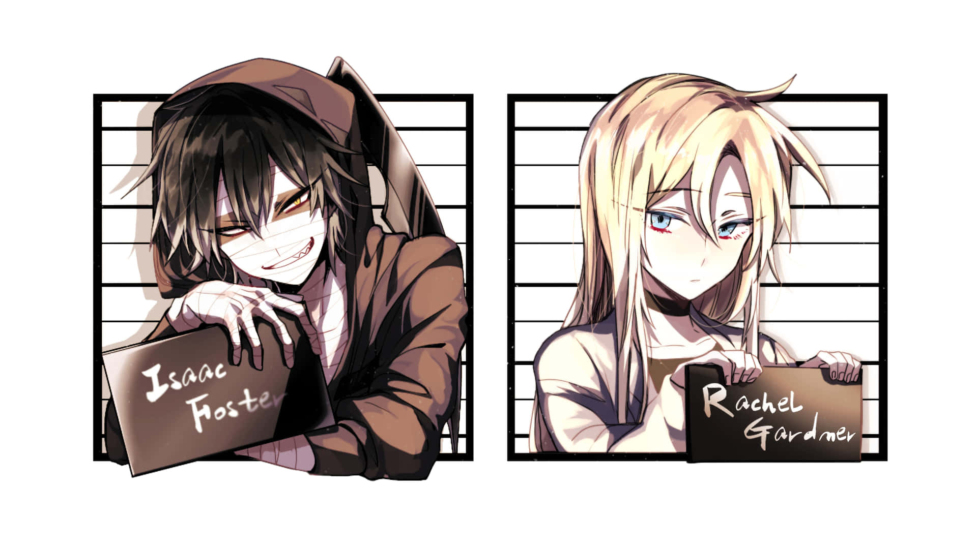 Two Anime Characters Holding Up A Pair Of Jail Cell Bars Wallpaper