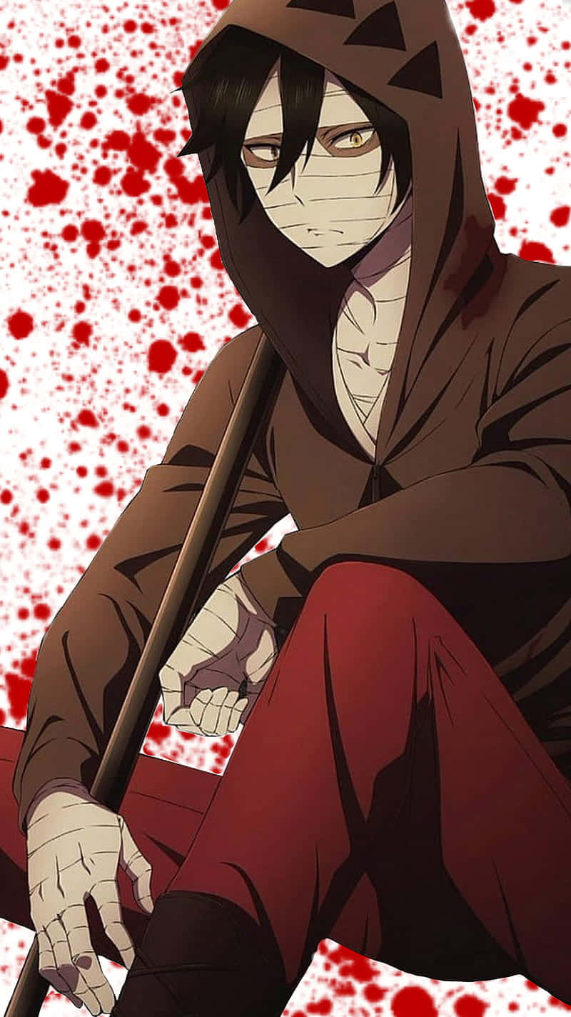 En karakter med blod på hans ansigt og en stok. Wallpaper