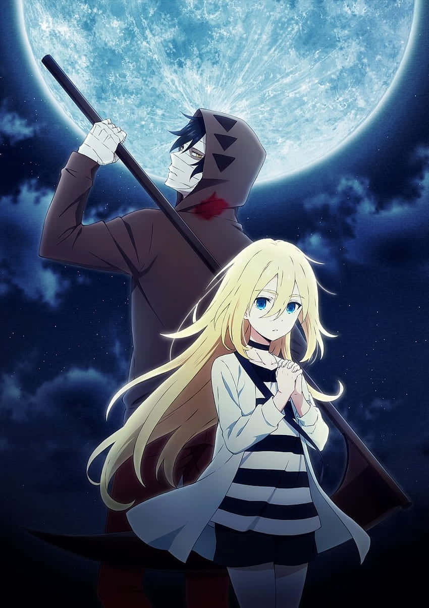 A Girl And Boy Standing In Front Of A Full Moon Wallpaper