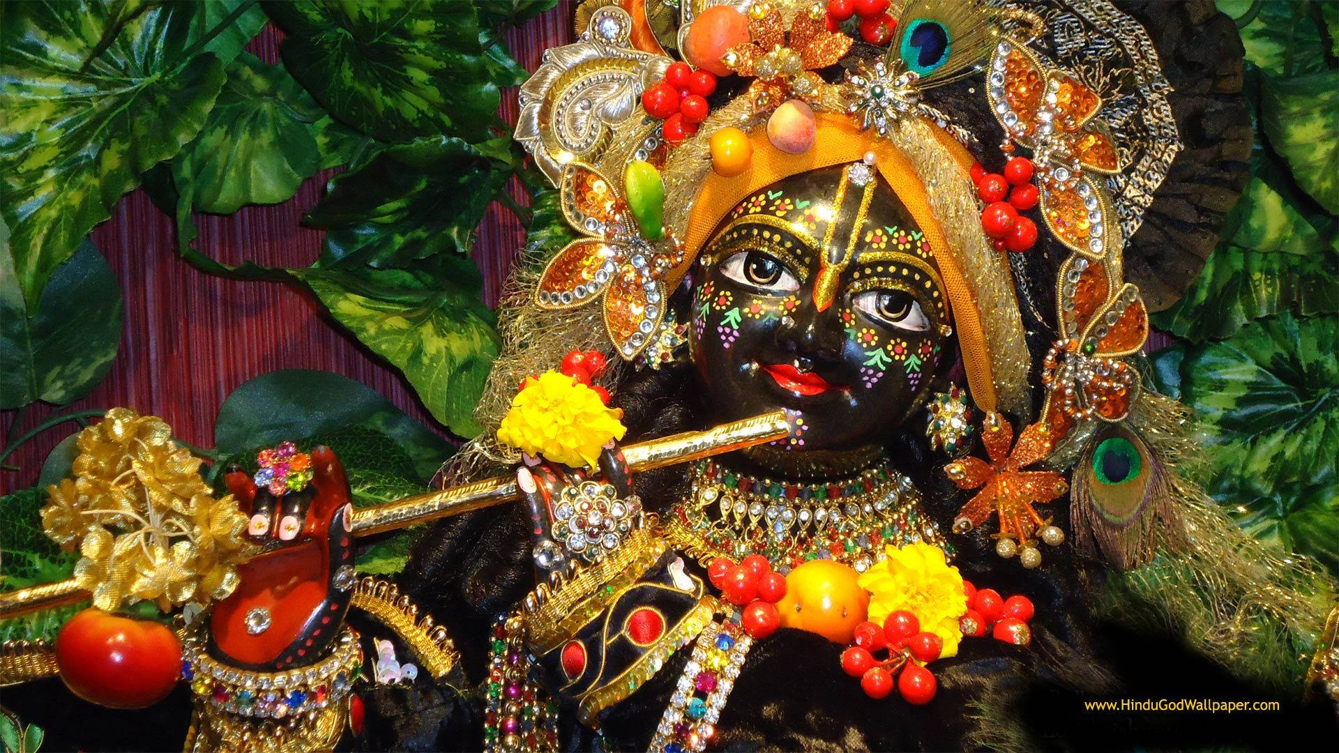 Iskcon Tributo A Krishna Con Gold Tilaka Sfondo
