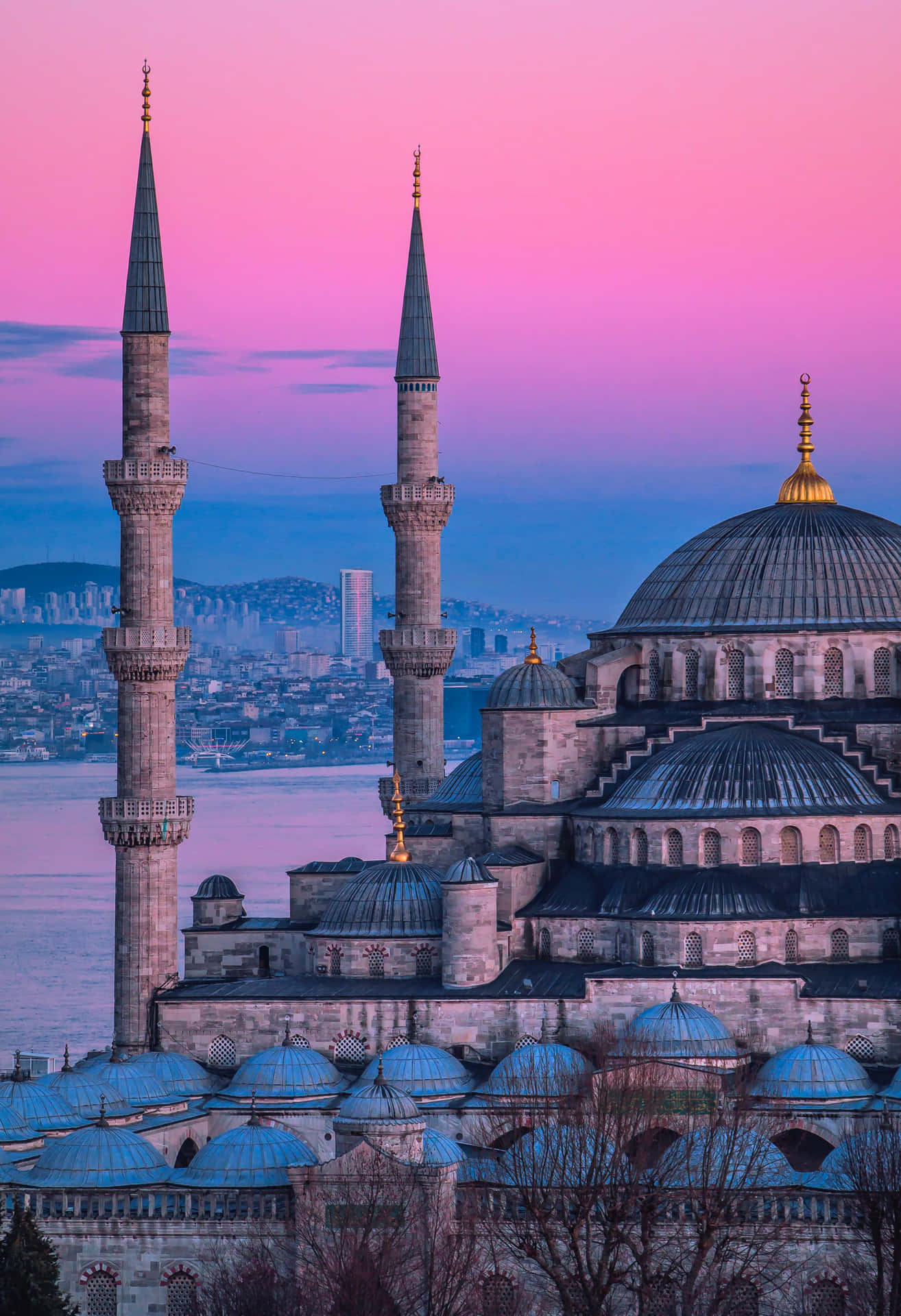 Blue Mosque After Sunset Islamic Background