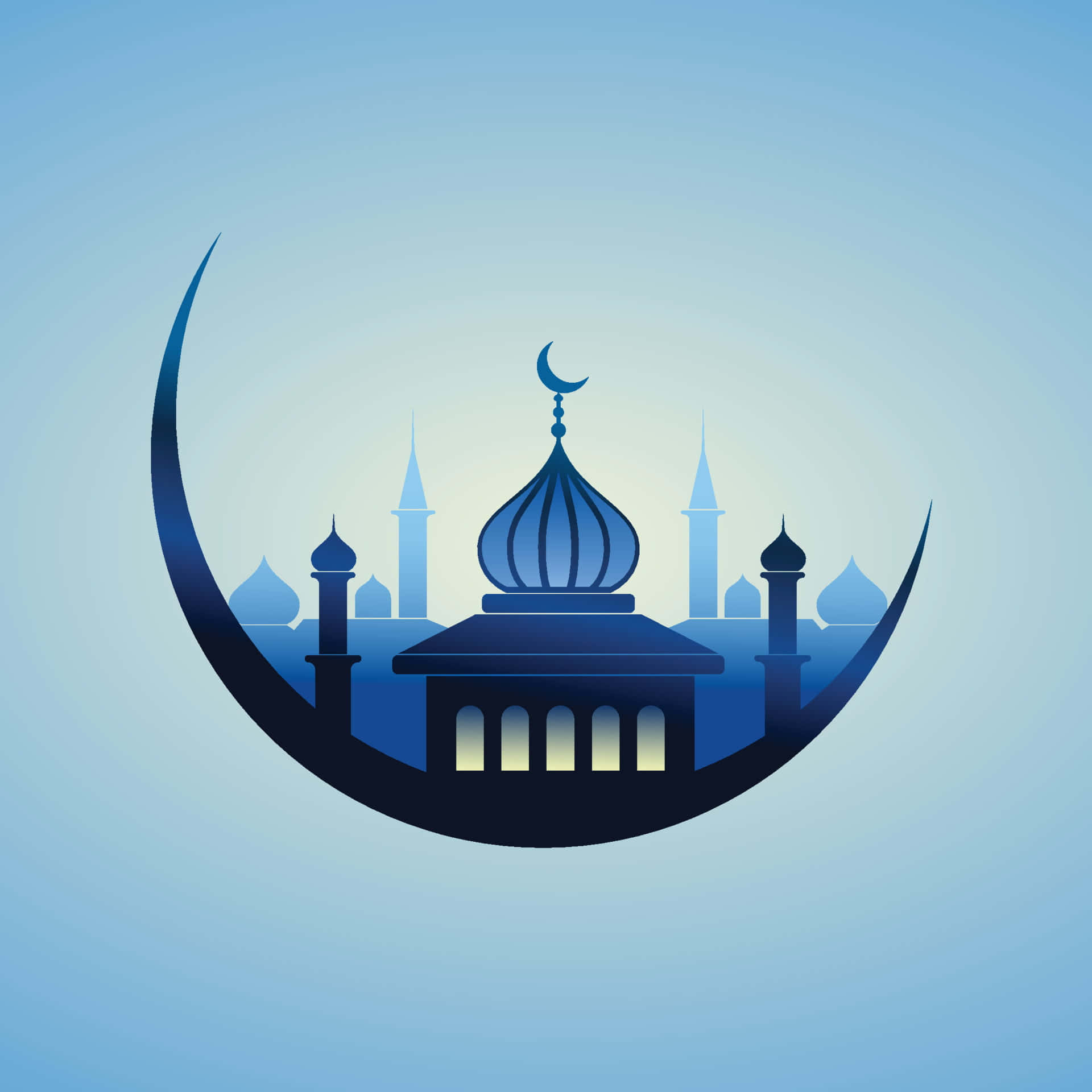 Fondode Pantalla Islámico Con Una Mezquita Dentro De Una Luna Creciente.