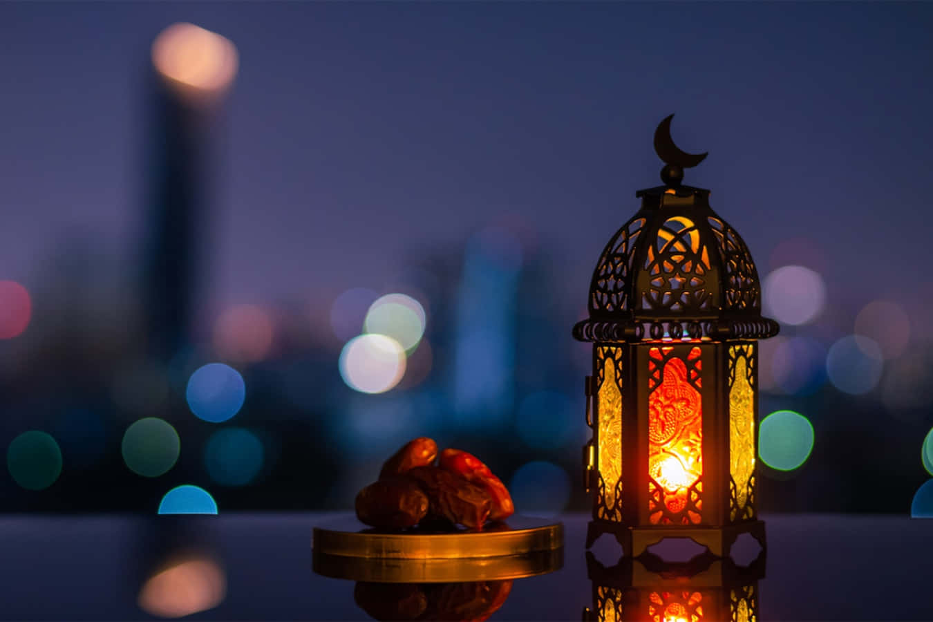 A Lantern With A Candle And A City View