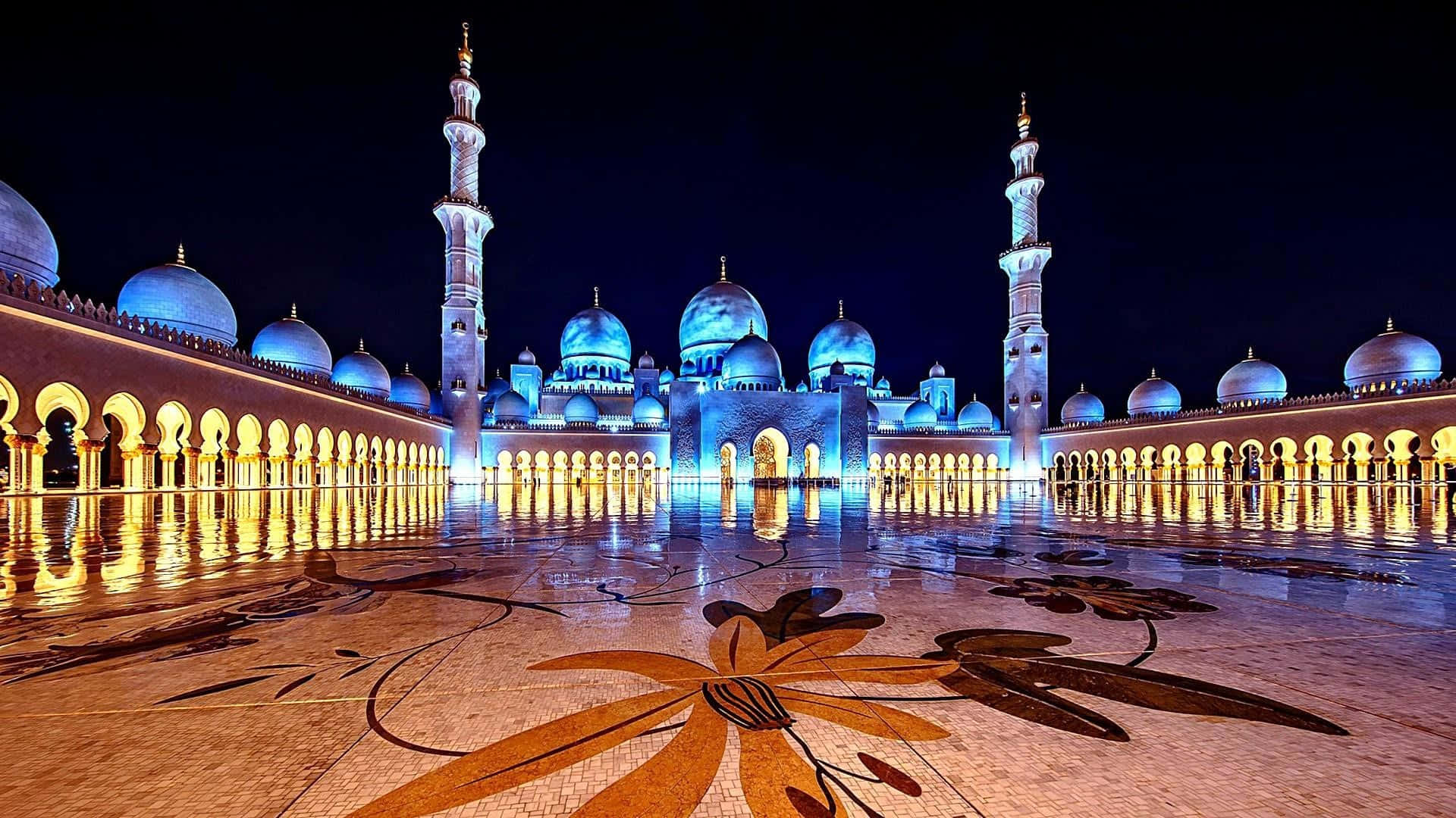 A Mosque Lit Up At Night