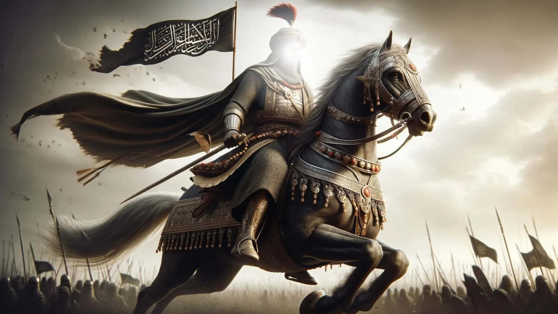Islamic_ Warrior_on_ Horseback_with_ Flag Wallpaper