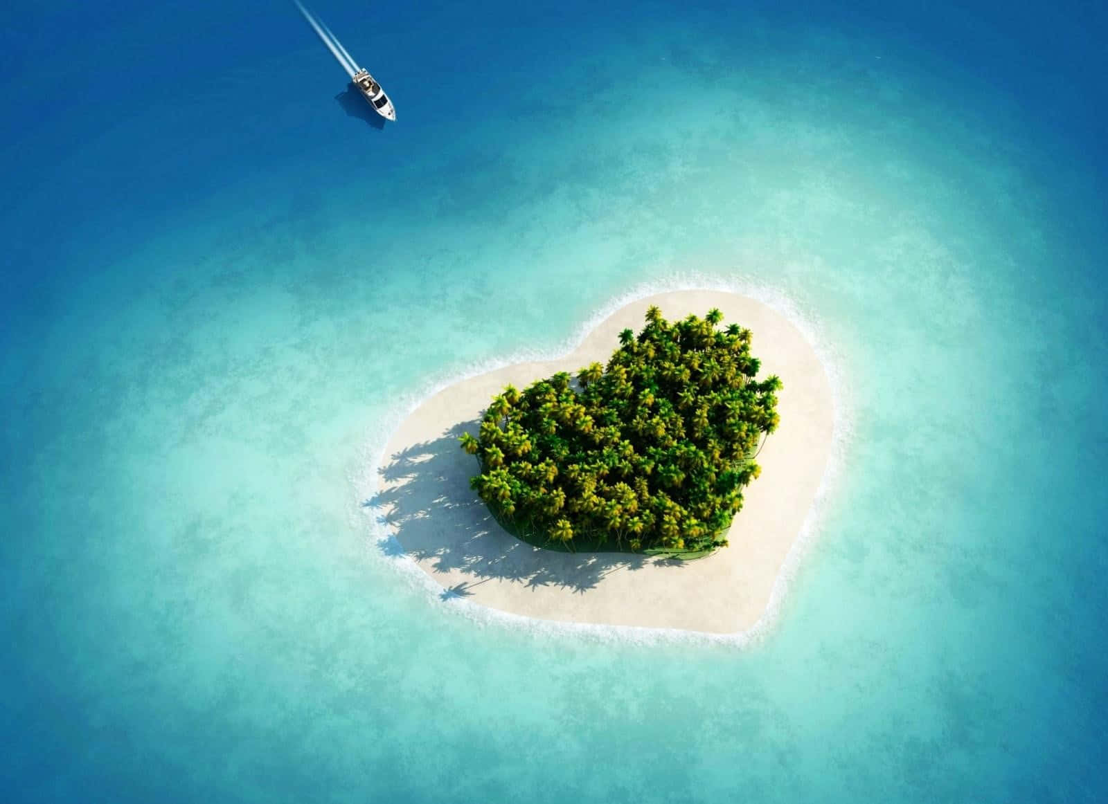 A Heart Shaped Island With A Boat In The Middle