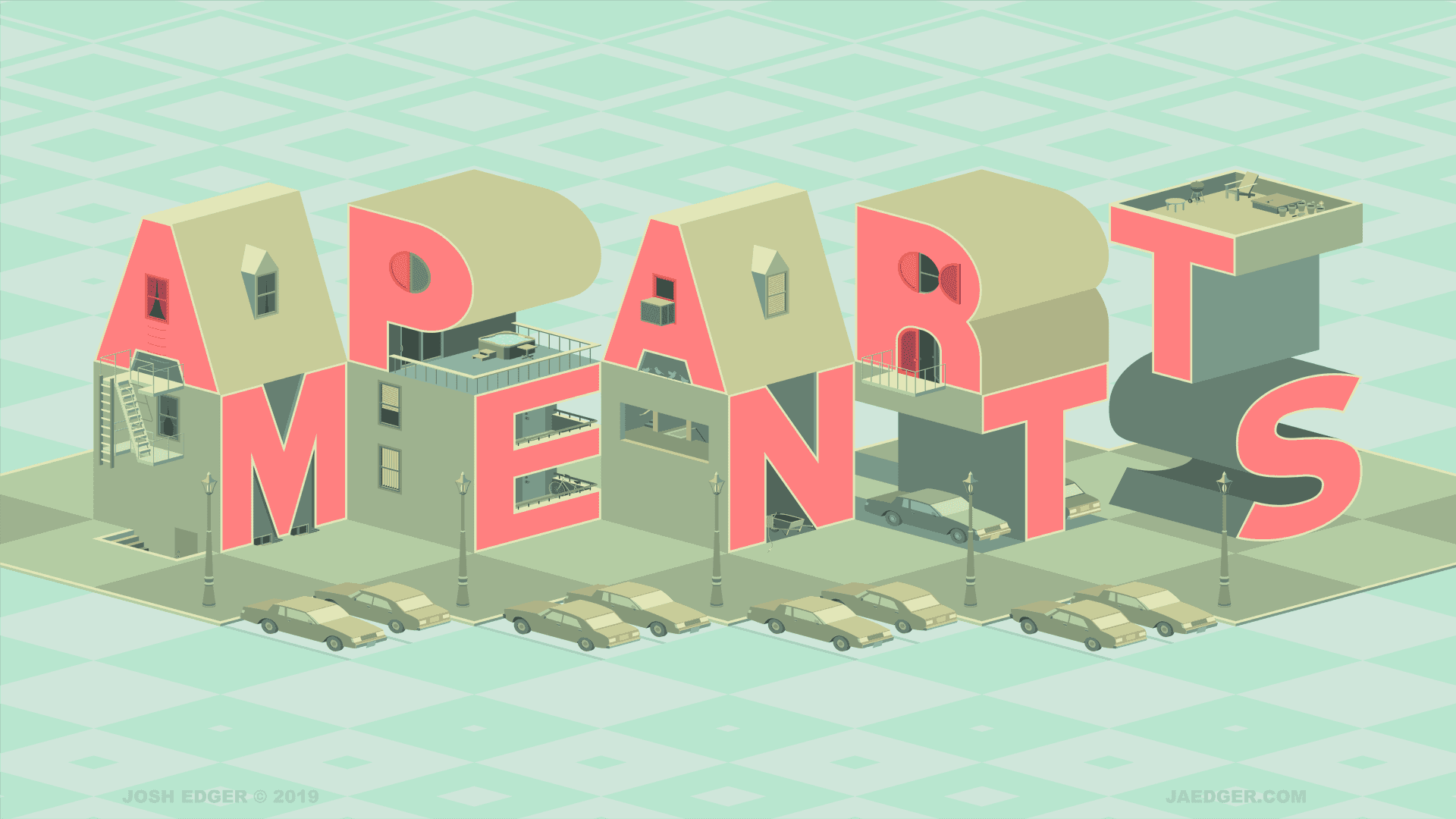 Isometric Apartments Typography PNG