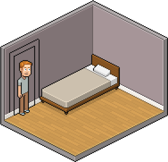 Isometric Bedroomwith Wood Flooring PNG