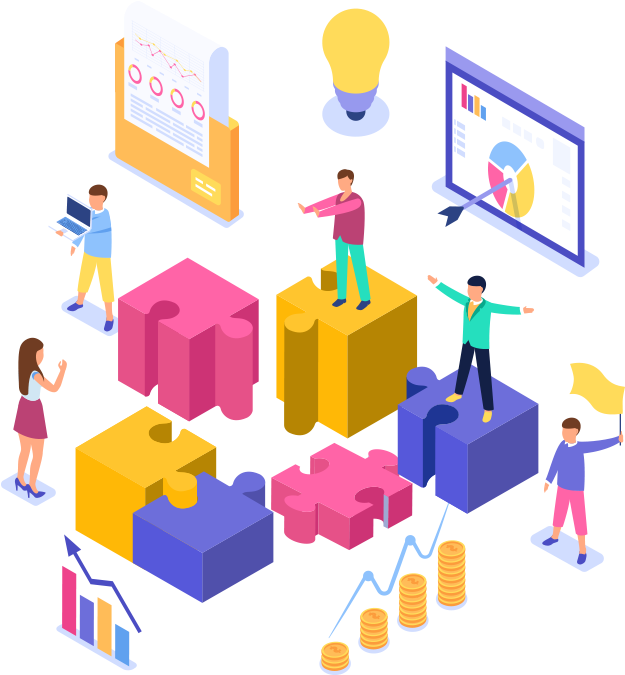 Isometric Business Teamwork Puzzle Concept PNG