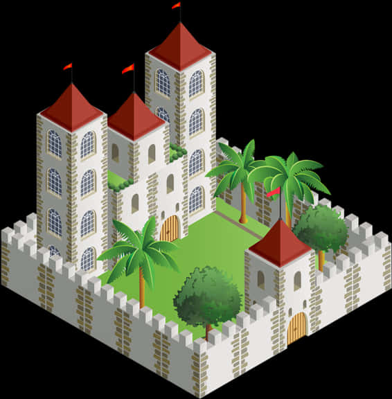 Isometric Castle Illustration PNG