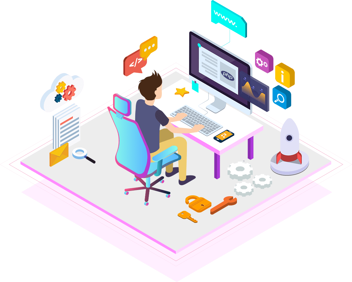 Isometric Developer Workspace Concept PNG
