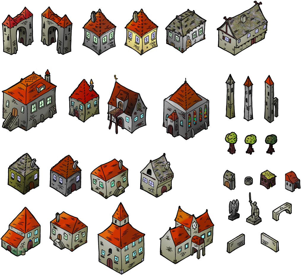 Isometric Medieval Buildingsand Objects PNG