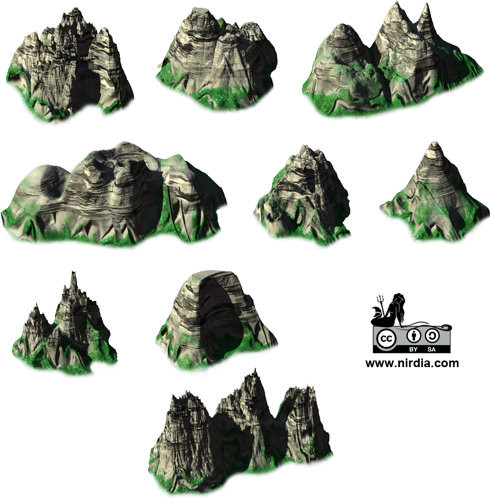 Isometric Mountain Models Set PNG