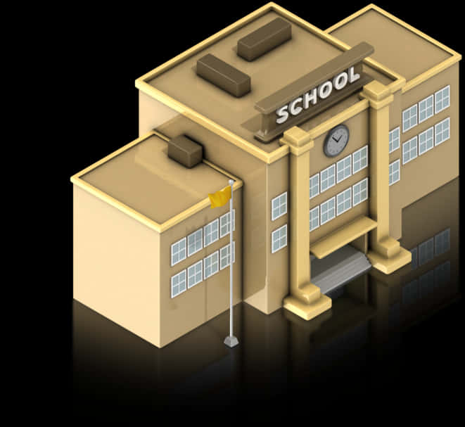 Isometric School Building Illustration PNG