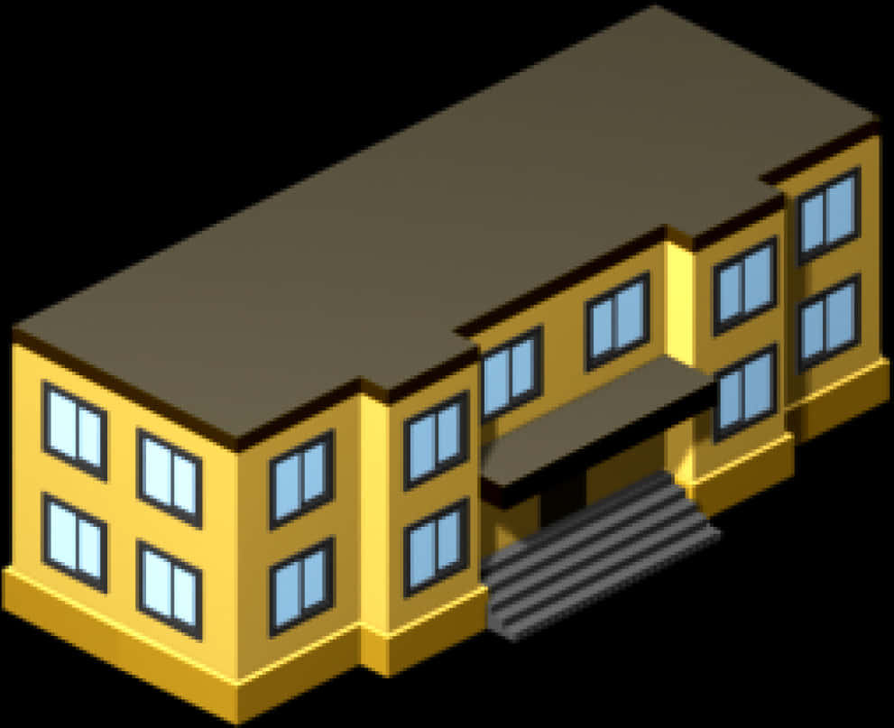 Isometric School Building Illustration PNG