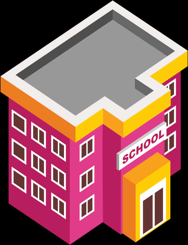 Isometric School Building Illustration PNG