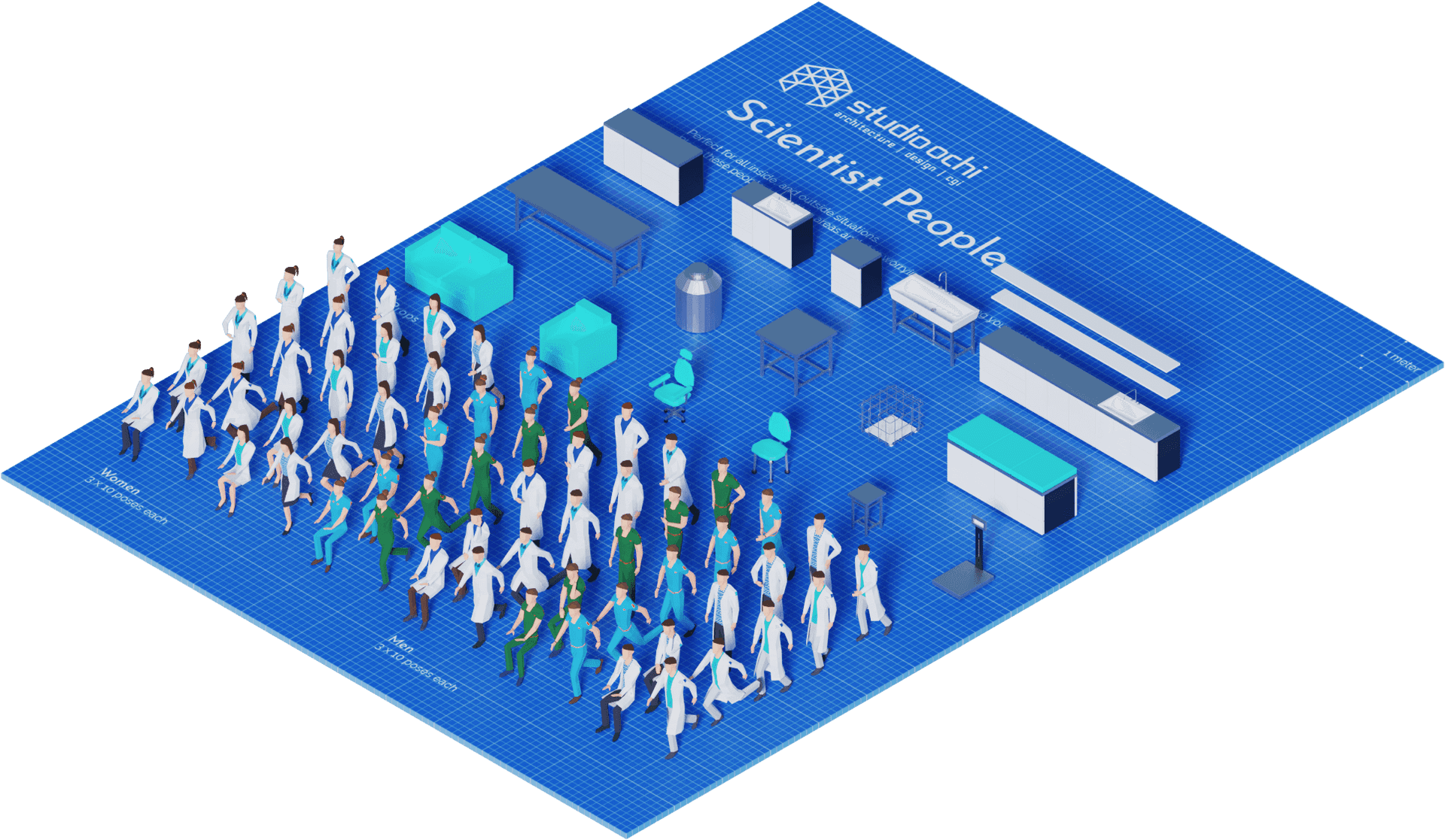 Isometric Scientist Crowd Illustration PNG