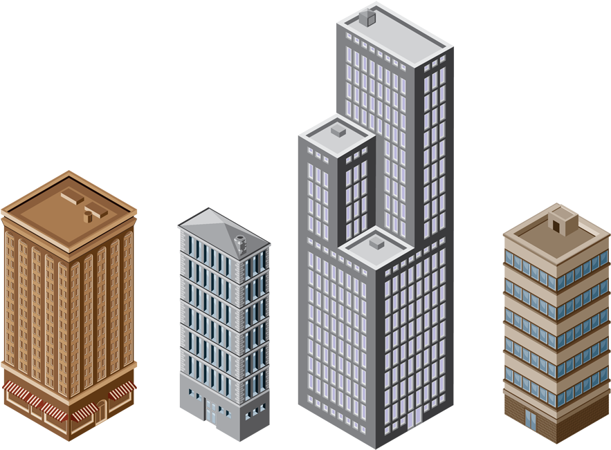 Isometric Skyscrapers Vector Illustration PNG