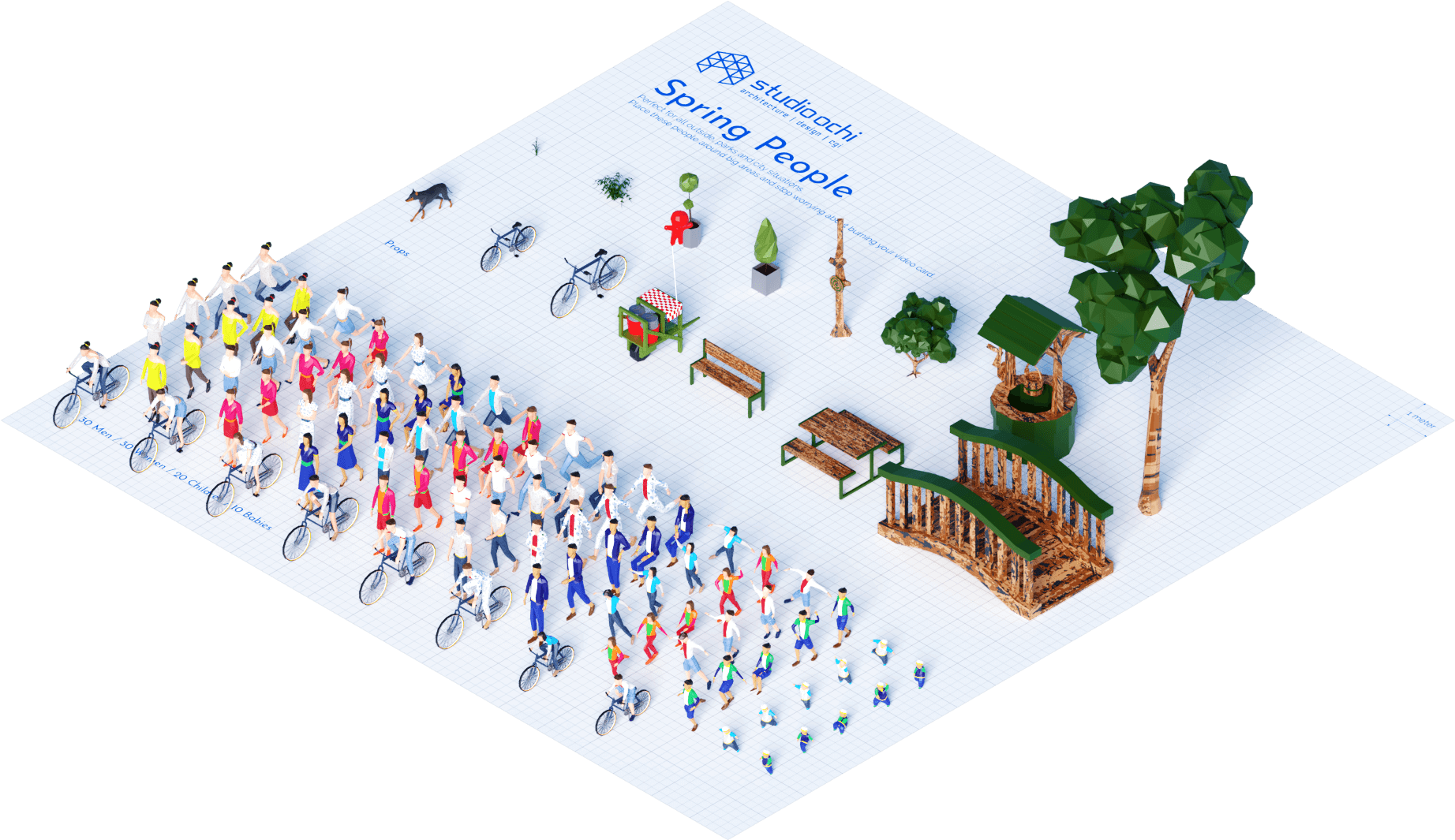 Isometric Spring People Gathering PNG