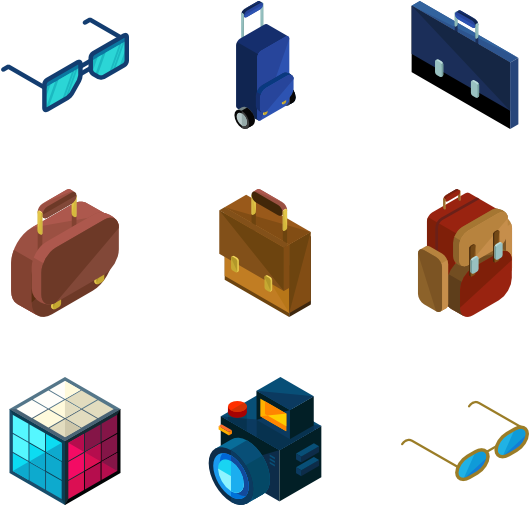Isometric Travel Accessories Set PNG