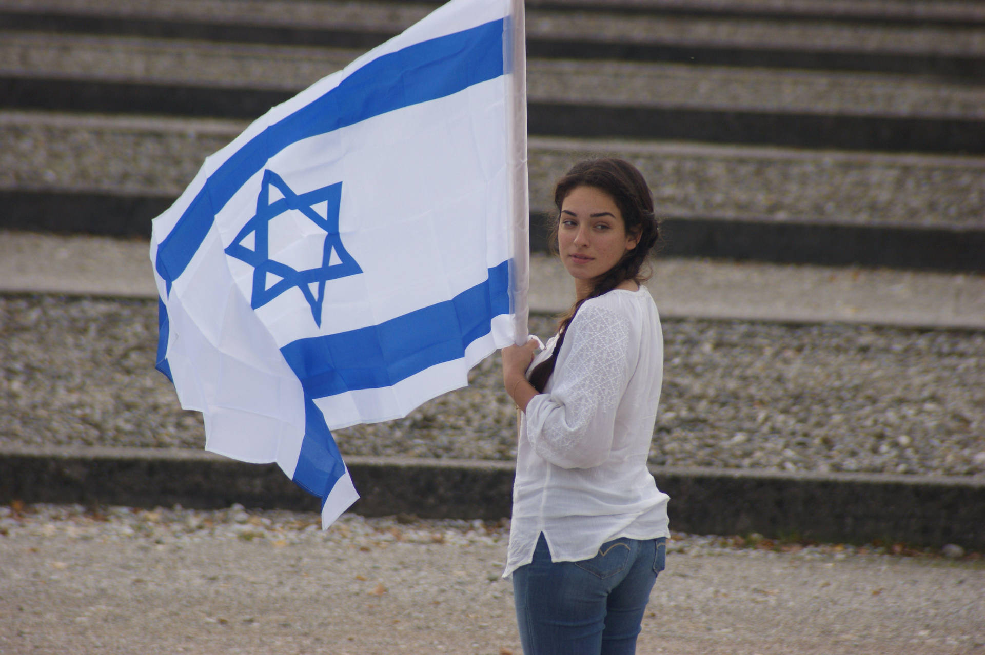 Israel Flag And A Lady Wallpaper
