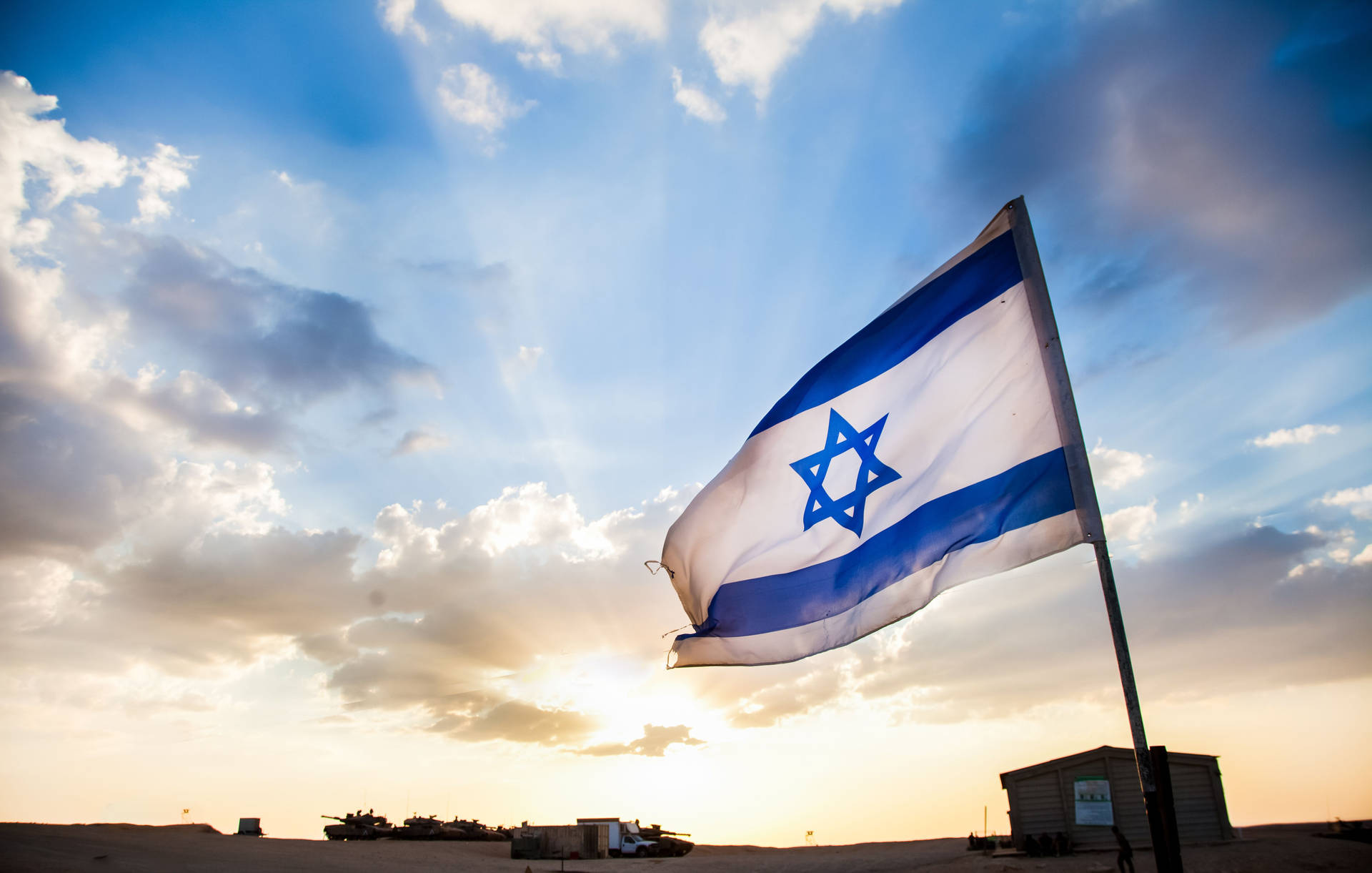 Israel Flag On Vast Desert Wallpaper