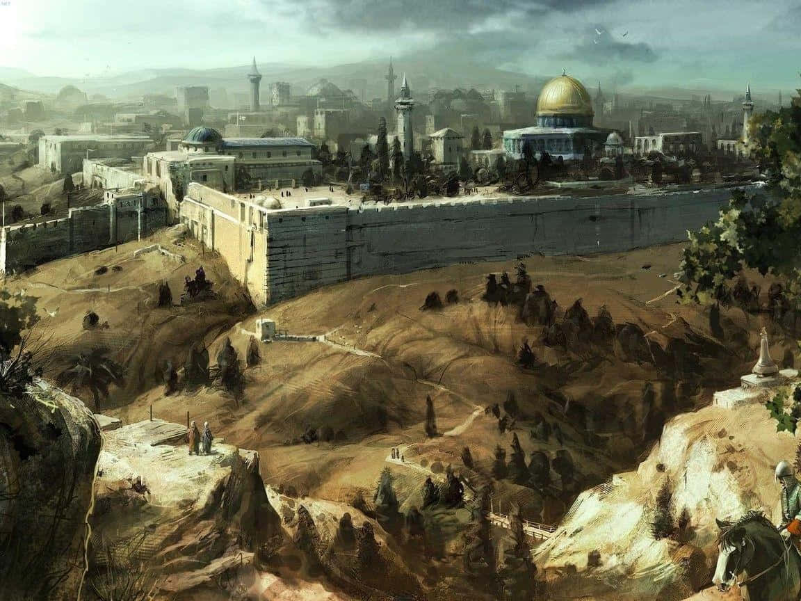 Enmålning Av Staden Jerusalem
