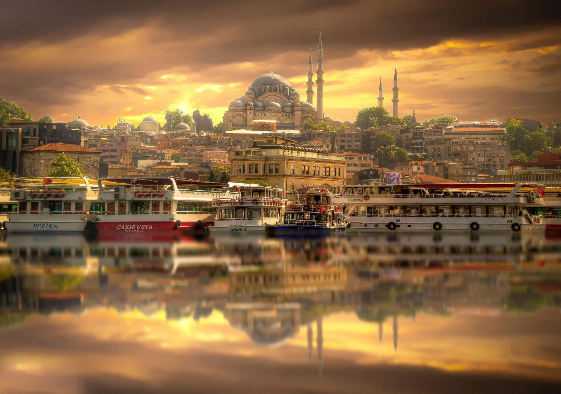 Istanbul Sunset Suleymaniye Mosque Reflection Wallpaper