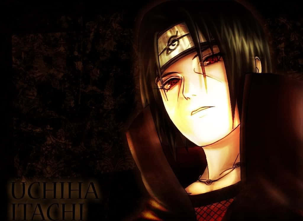 Itachi Uchiha standing under a red moonlight