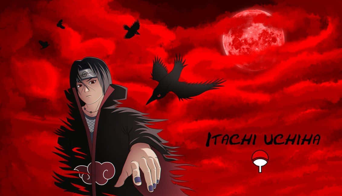 Itachi Uchiha displaying his Sharingan in a moonlit night
