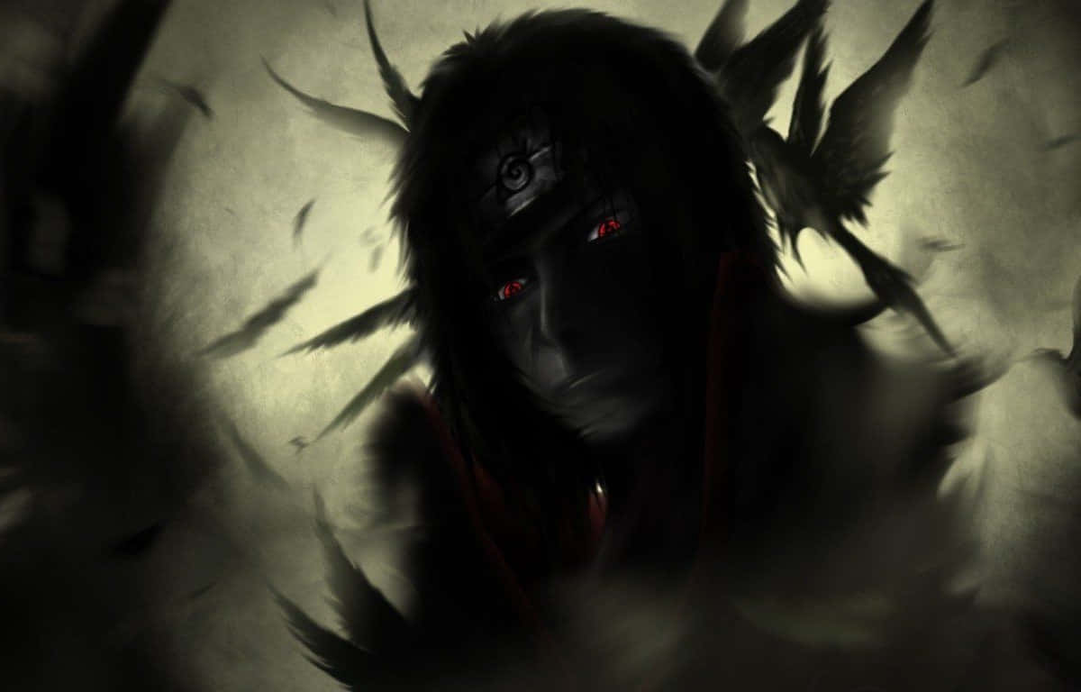 The enigmatic Itachi Uchiha from the Naruto series standing tall in the night