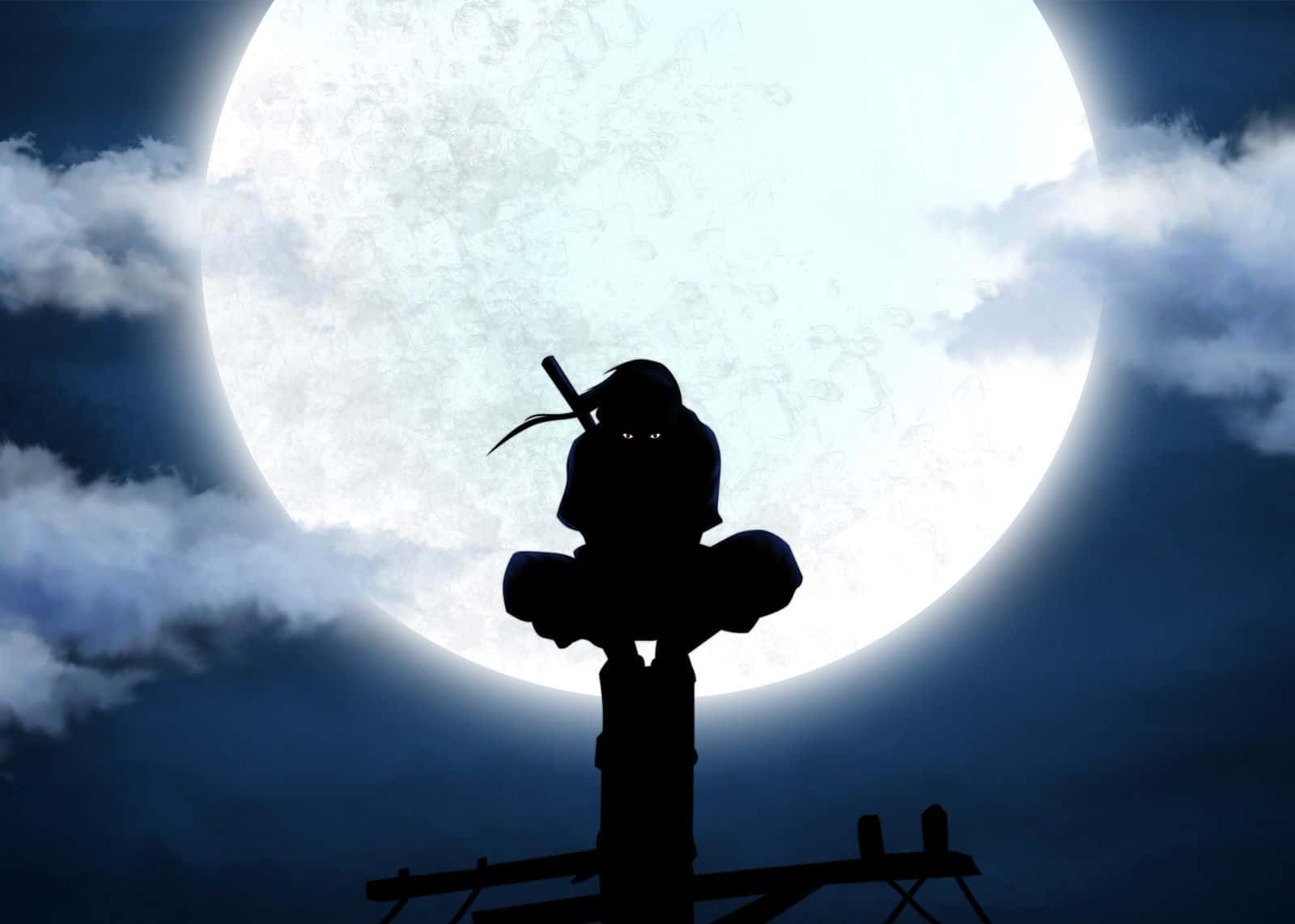 A powerful and mysterious figure, Uchiha Itachi stands in the moonlight.