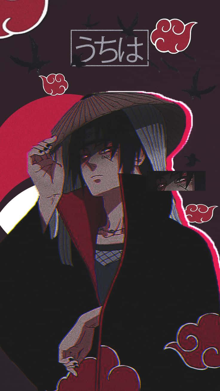 Itachi Aesthetic Looking To The Right Holding Conical Straw Hat With Right Hand Wallpaper