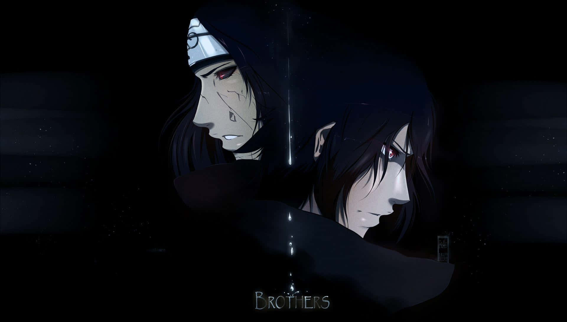 Itachi Aesthetic Posing With Brother Sasuke Uchiha In Black Background Wallpaper