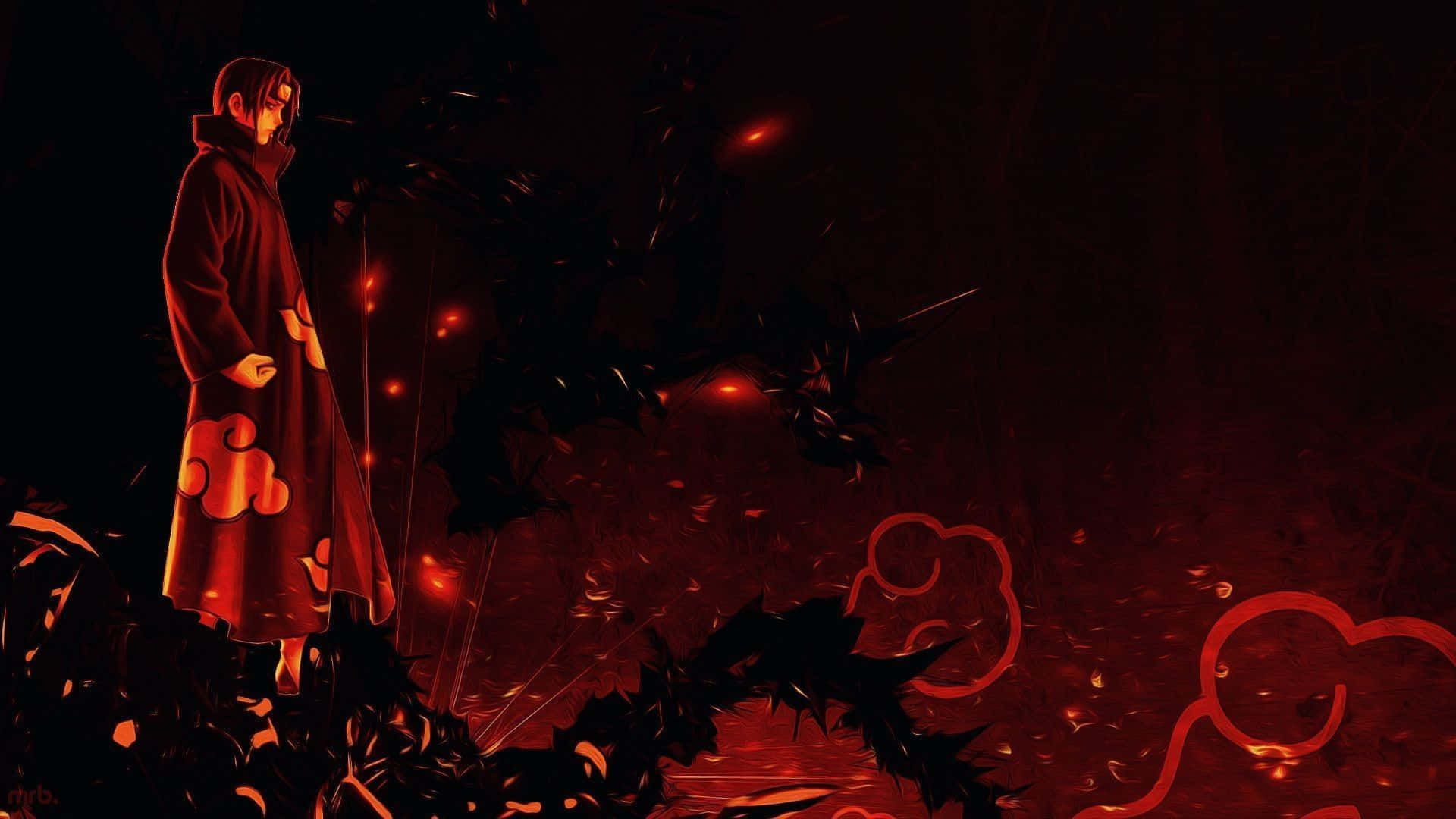 Itachi Aesthetic Standing Facing Right Side With Akatsuki Cloud Wallpaper