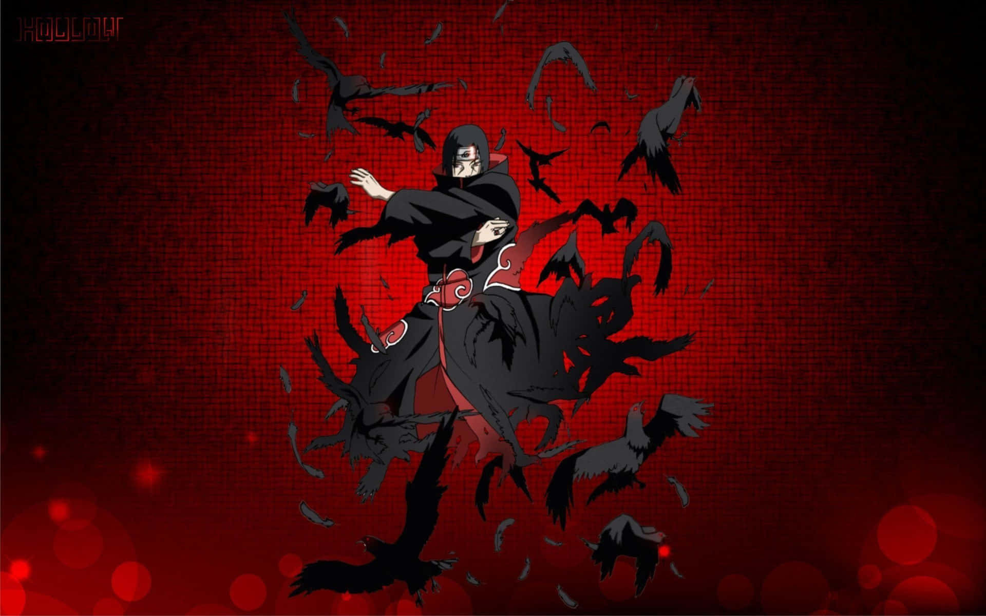 Itachi Aesthetic Wearing Akatsuki Cloud Robe Fighting Against Many Black Crows Wallpaper