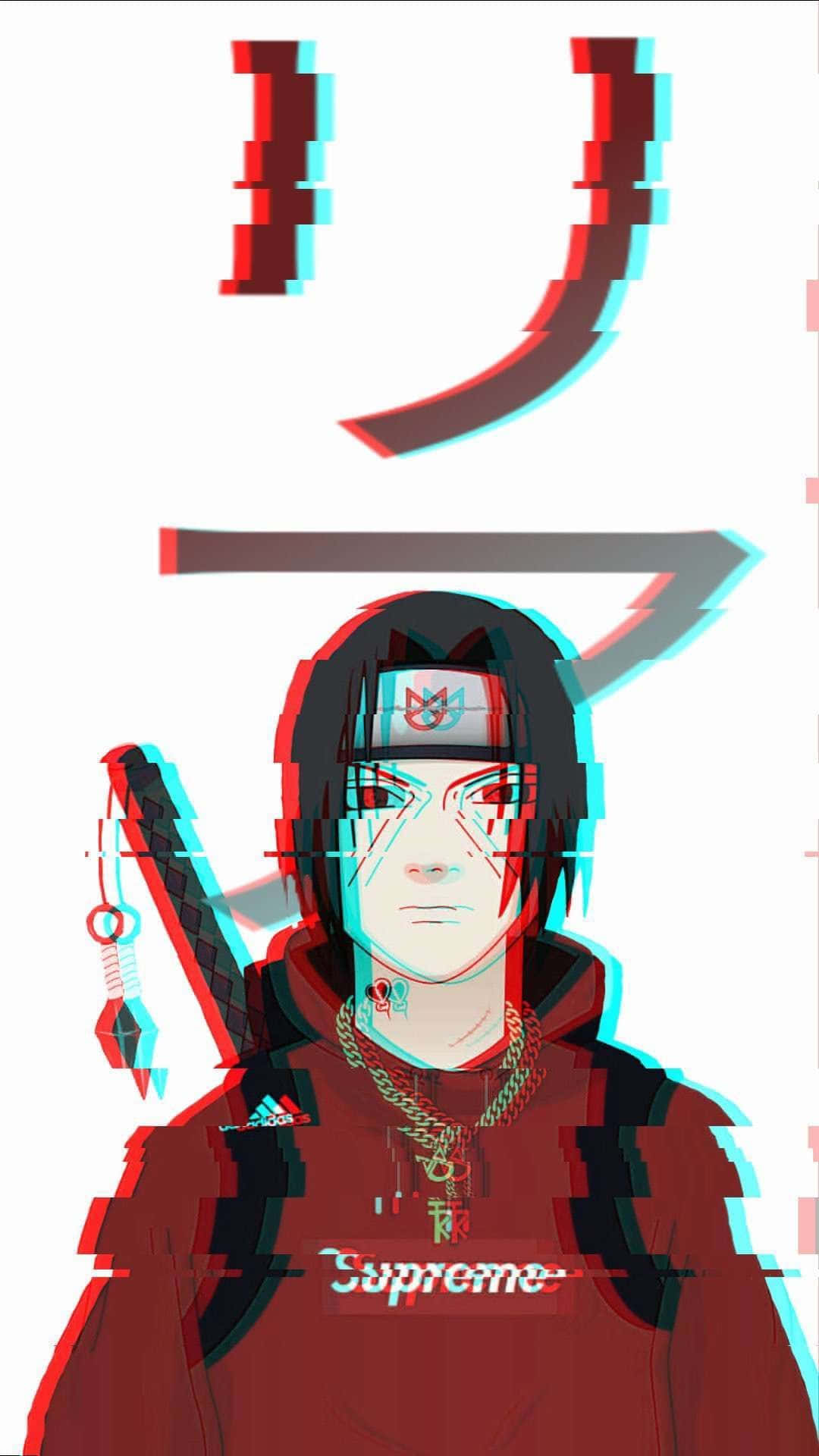 Itachi Aesthetic Wearing Red Supreme Hoodie Jacket In White Background Wallpaper