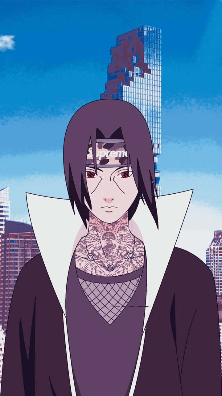 Itachi Aesthetic With Full Neck Tattoo And Supreme Brand Headband Wallpaper