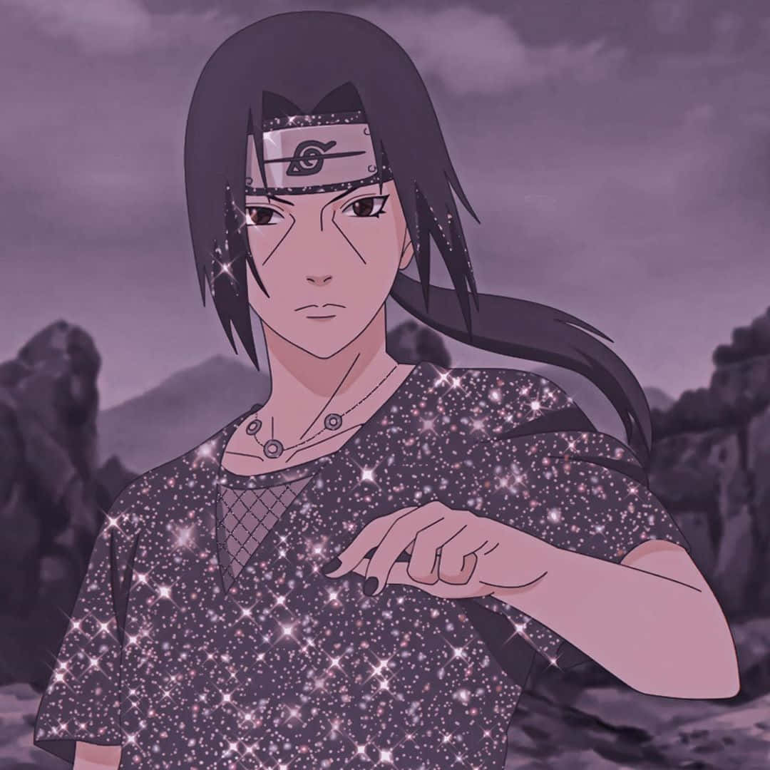 Itachi Aesthetic With Long Hair Tied Back Wearing Gray Glittery Shirt Wallpaper