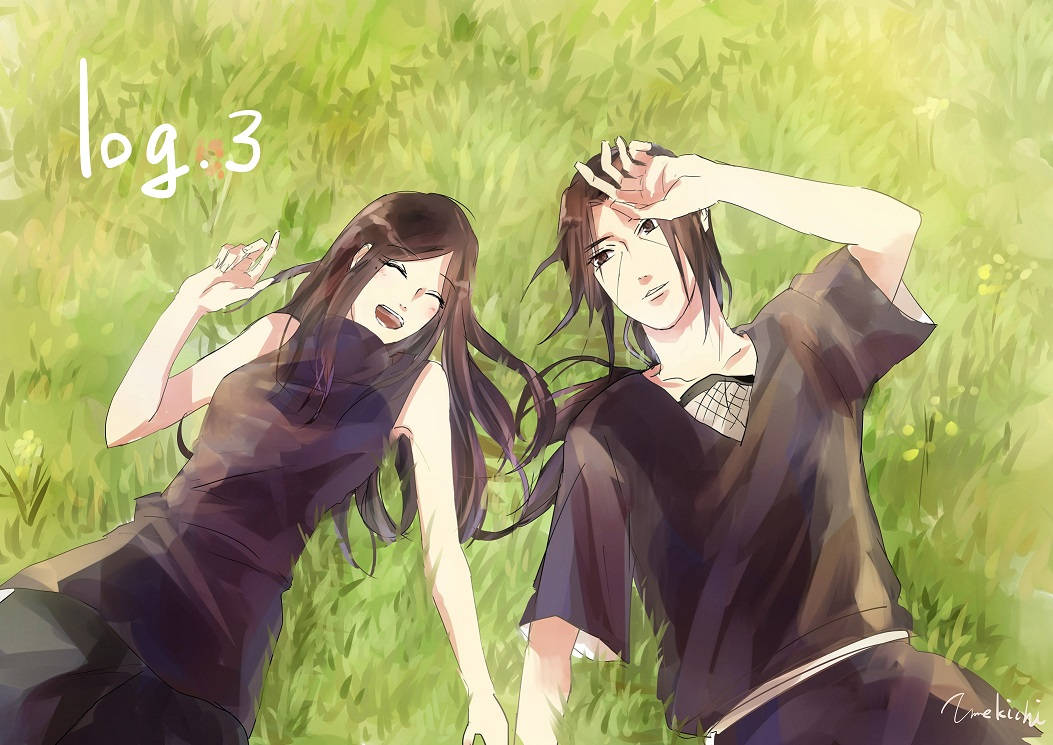 Itachi og Izumi Uchiha på græs Wallpaper