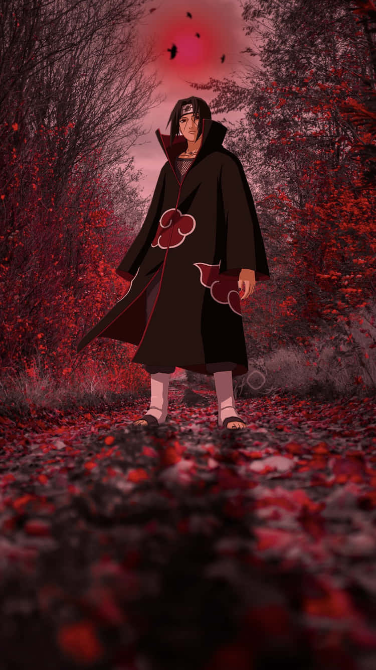 Itachi Mangekyou Sharingan Middle Of Red Forest Wallpaper