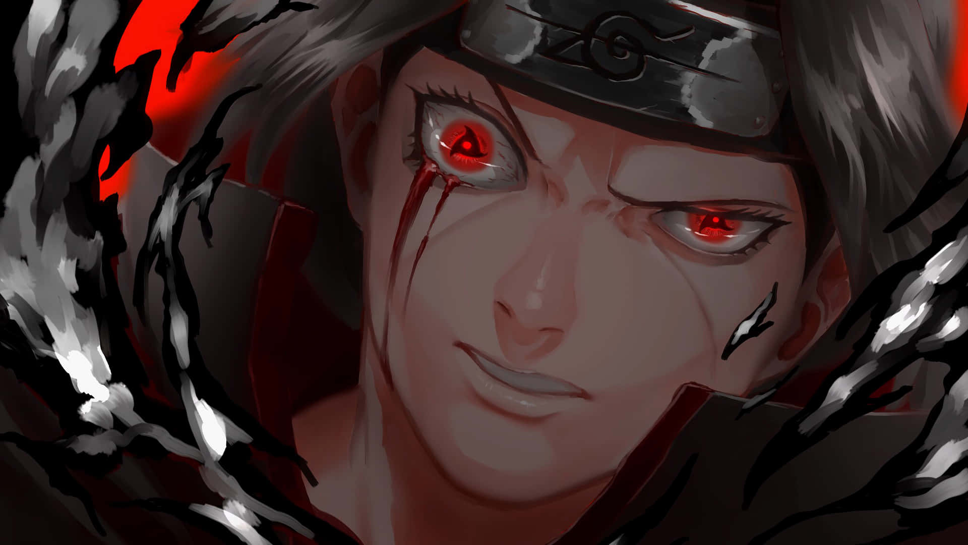 Itachi Mangekyou Sharingan Uneven Eyes Blood Wallpaper