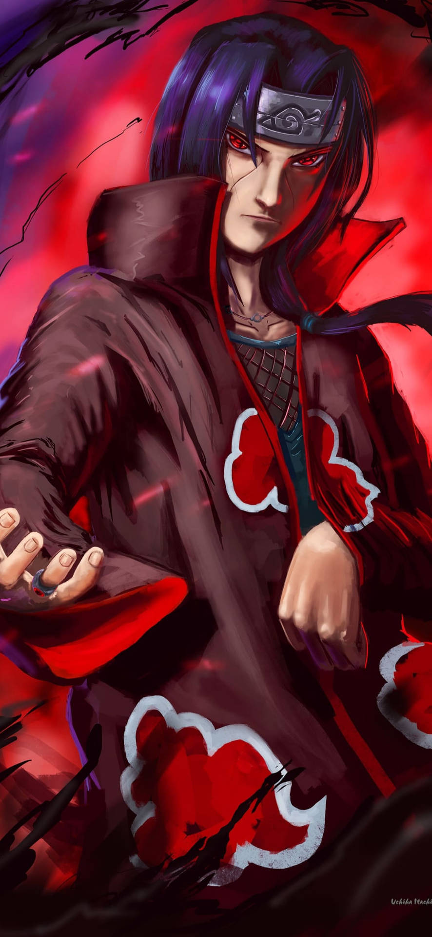 Itachi Phone On Red Wallpaper