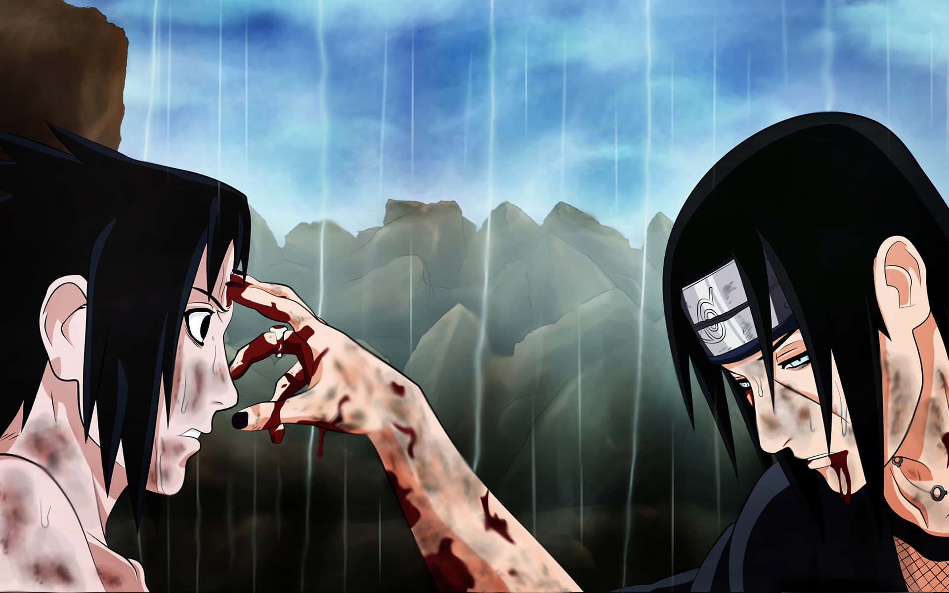 Det Itachi og Sasuke Under Regnen Billede