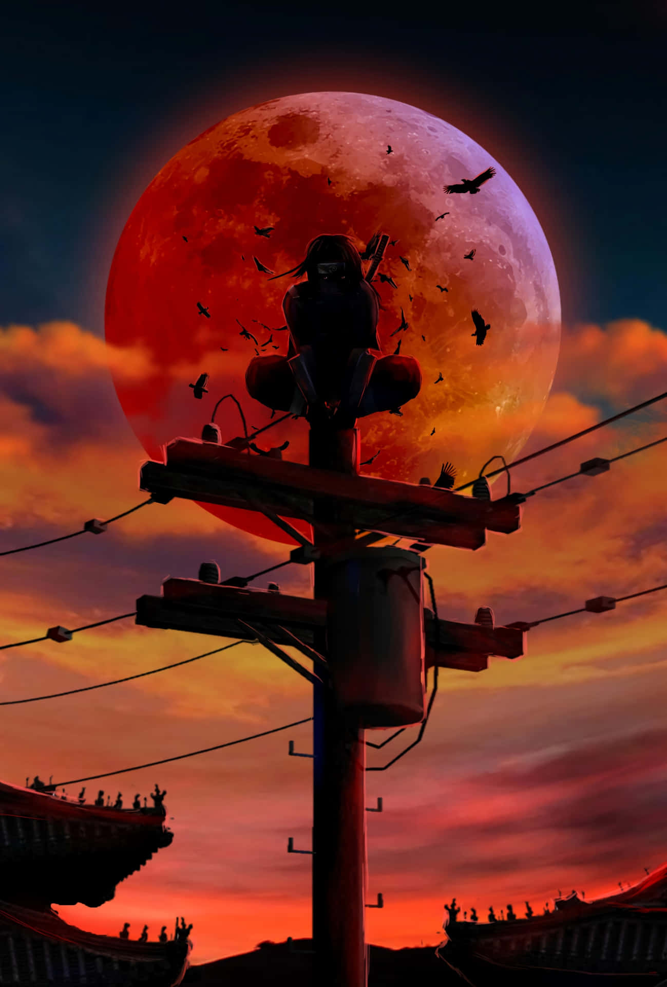 Itachi Silhouette Against Blood Moon Wallpaper