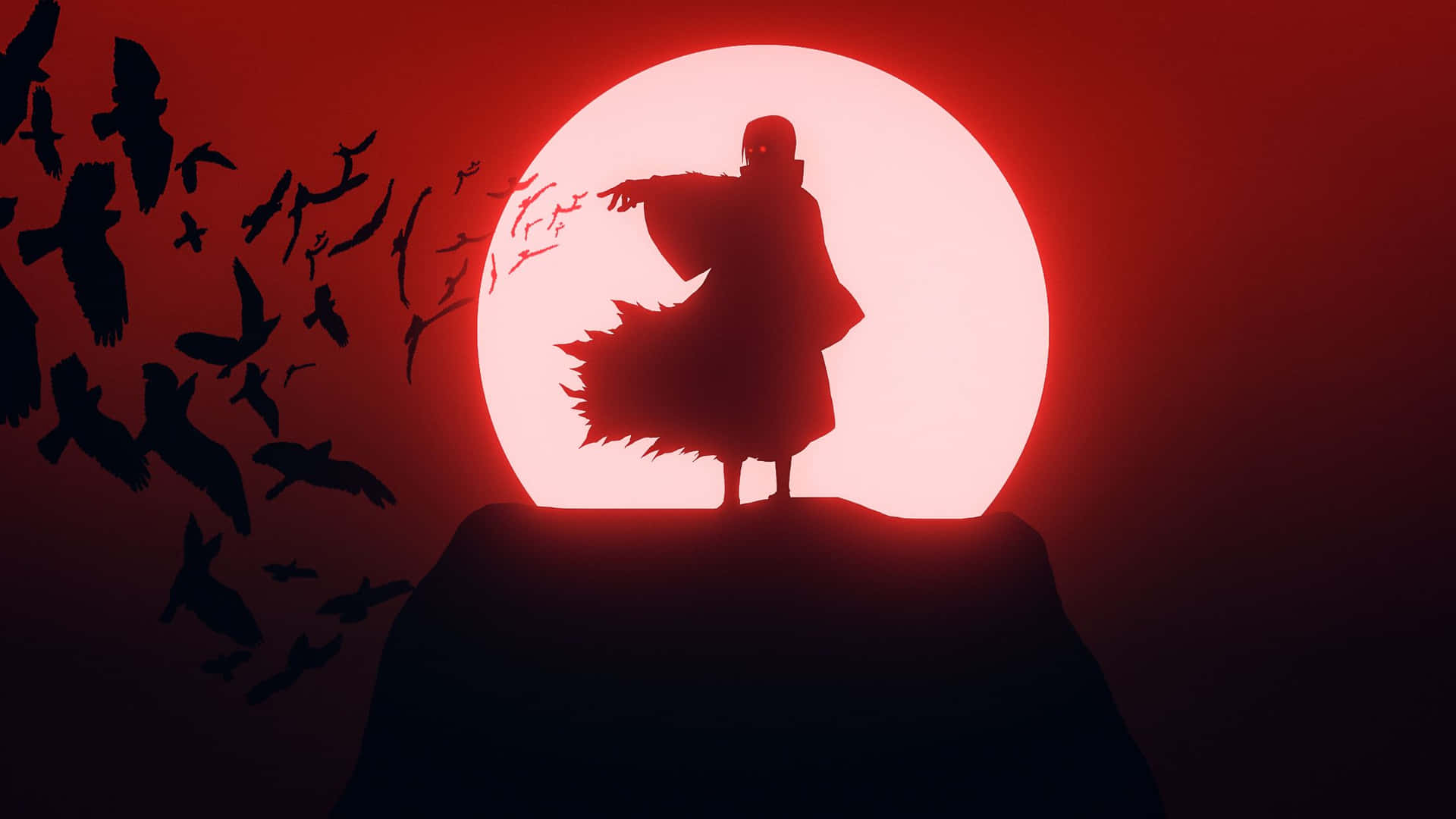 Itachi Silhouette Against Red Moon Wallpaper