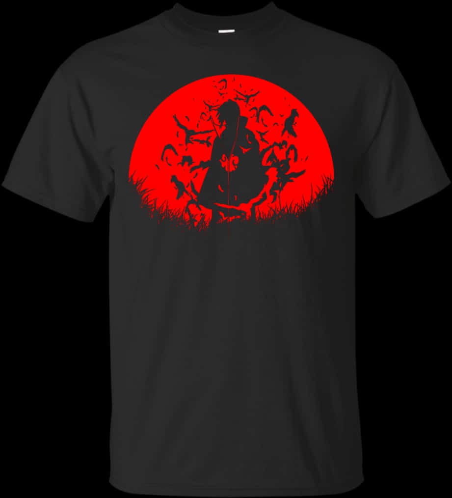 Itachi Silhouette Red Moon T Shirt PNG