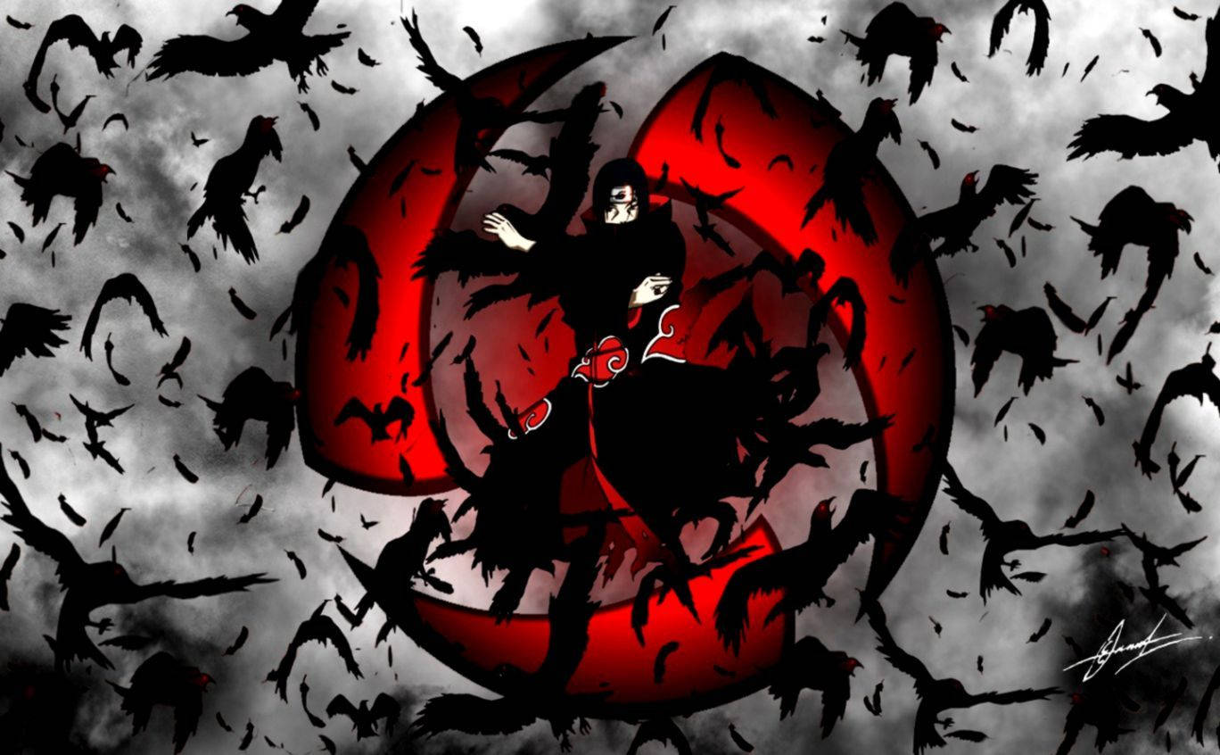 Itachi Uchiha Utilizing His Crow Clone Technique Wallpaper