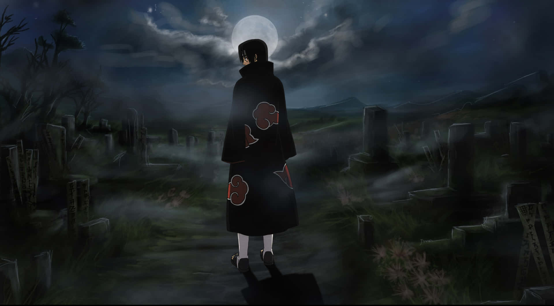 Itachi Uchiha Maanverlichte Begraafplaats Achtergrond