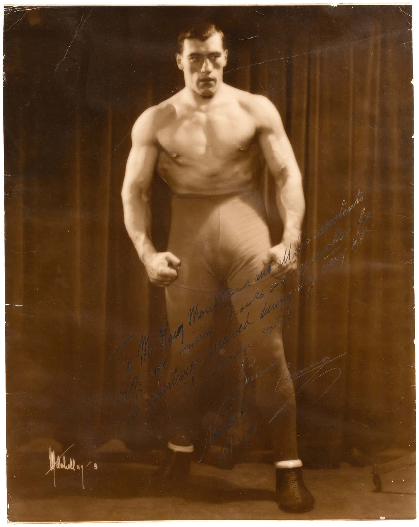 Italian Boxer Primo Carnera Signed Card Picture